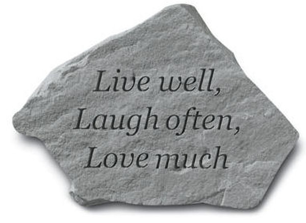 Concrete stepping stone with inspirational message - Live well, Laugh often, Love much